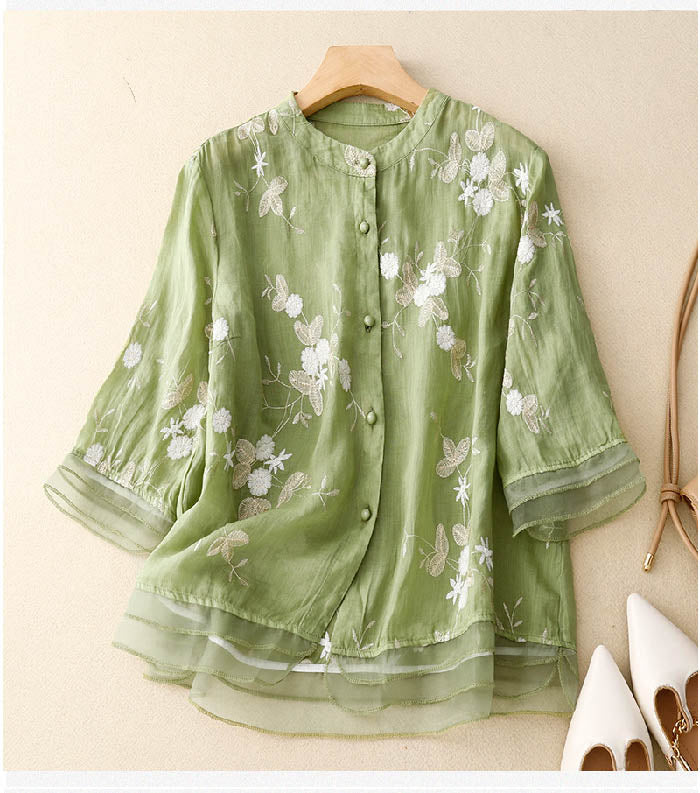 Women's Embroidered Floral Blouse - VibreMode