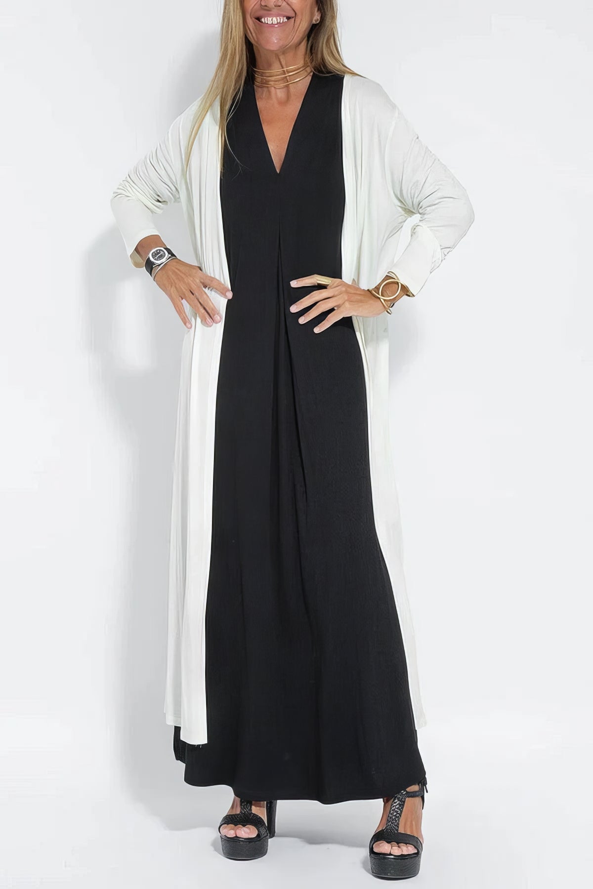 Women's Elegant Long Dress and Cardigan Set