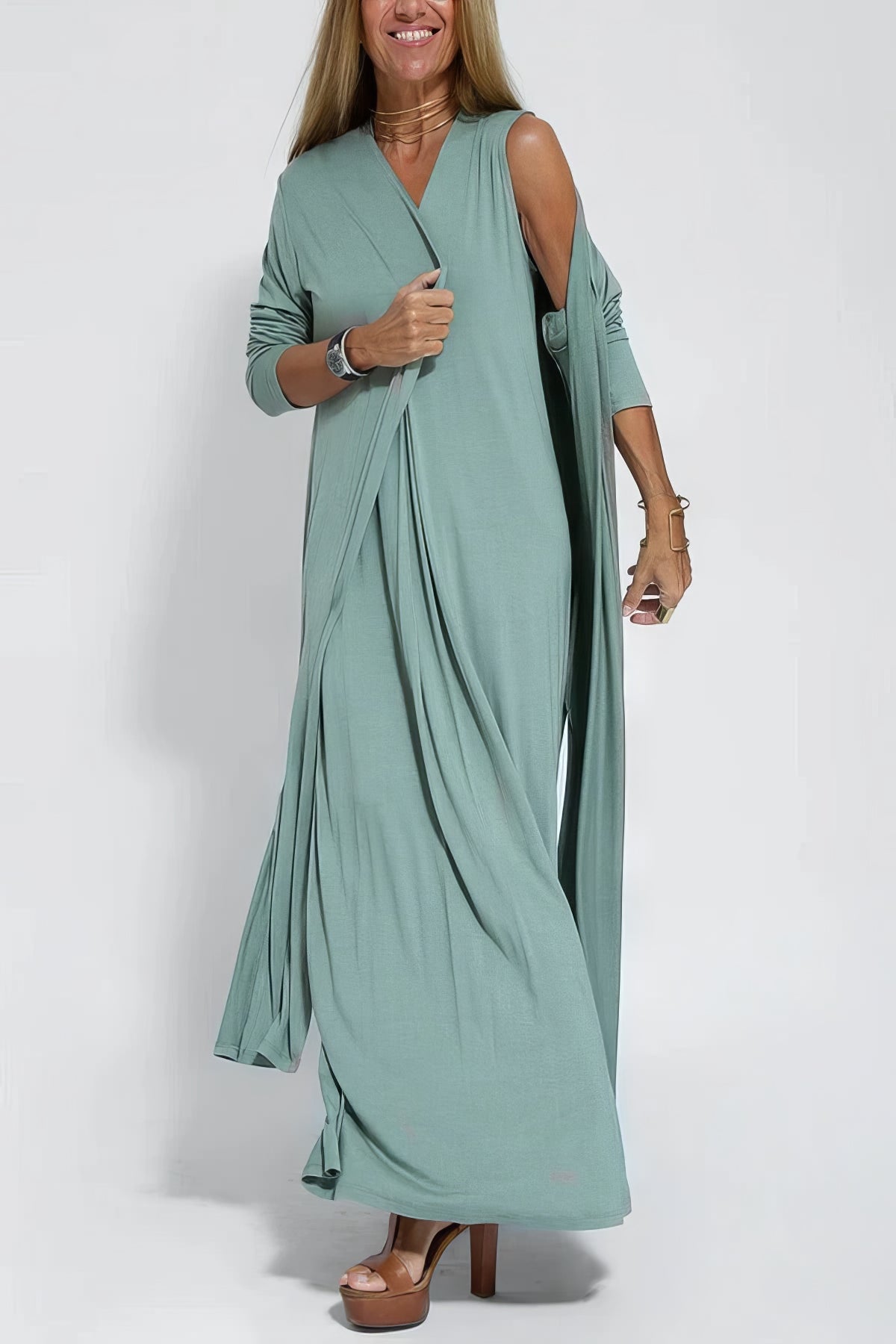 Women's Elegant Long Dress and Cardigan Set