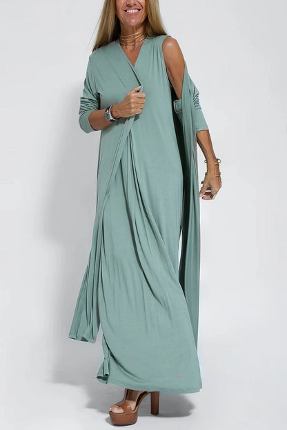 Women's Elegant Long Dress and Cardigan Set