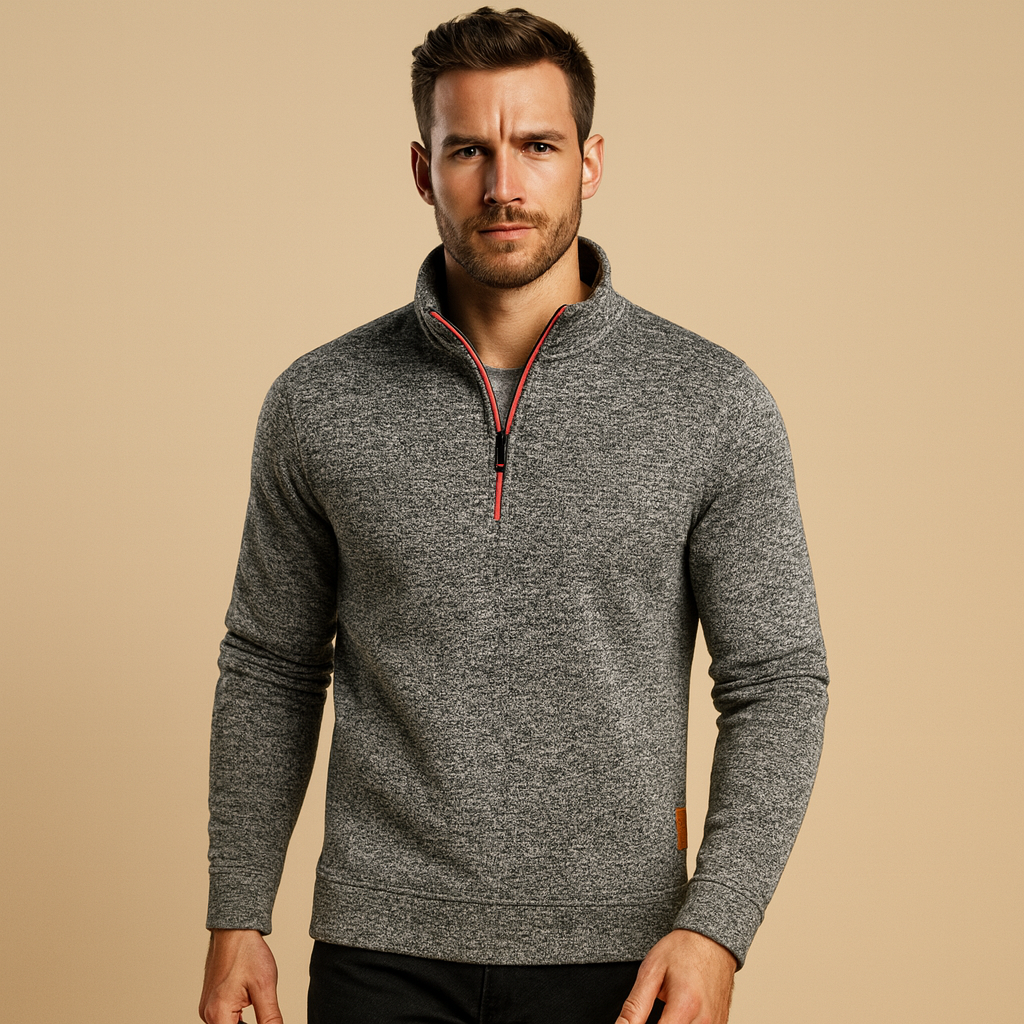 Zipped mens sweater for men with a soft feel and modern design, ideal for casual and semi-formal wear in spring, autumn, and winter.