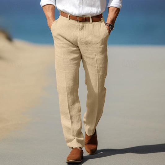 Men's Straight Leg Pants Cotton Belt Loops Side Pockets - VibreMode